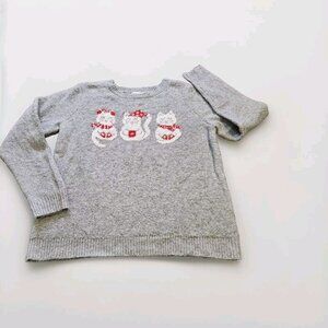 Cupcakes & Cashmere Sweater Women L Gray Christmas Cats LS Crewneck Cozy Holiday